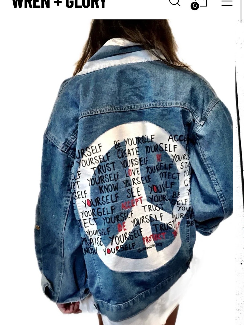 Blue Denim Embroidered Peace Sign Jacket